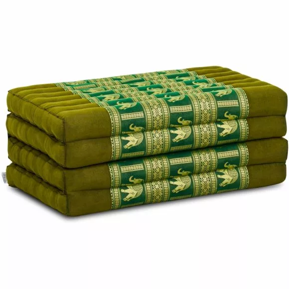 Folding Mattress, 200 cm x 80 cm, silk, green/elephants