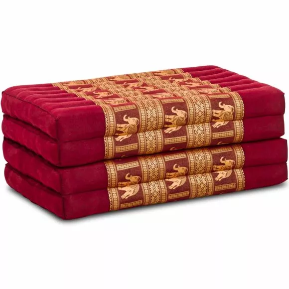 Folding Mattress, 200 cm x 80 cm, silk, red/elephants