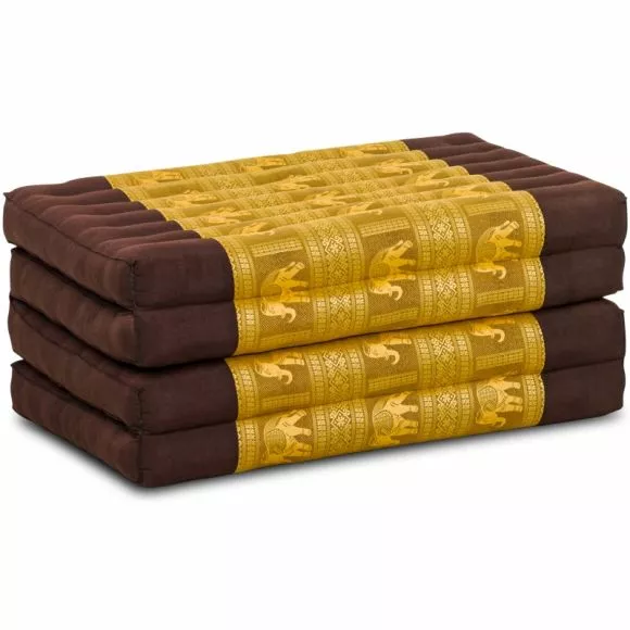 Folding Mattress, 200 cm x 80 cm, silk, dark brown-gold/elephants