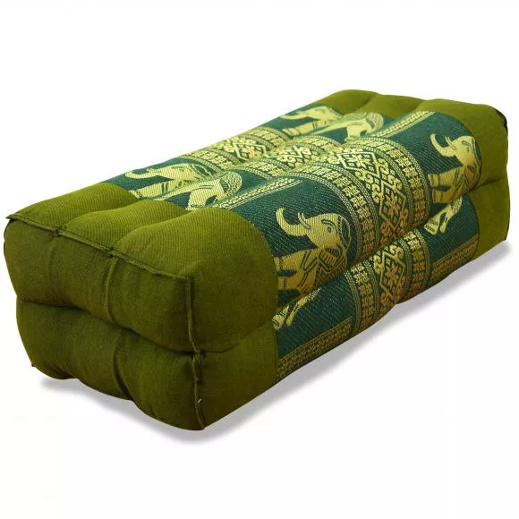 Block pillow, Silk, green / elephants