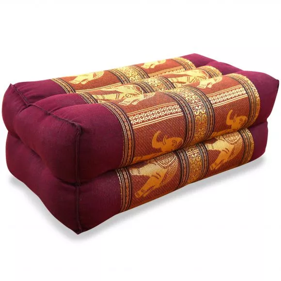 Block pillow, Silk, red / elephants