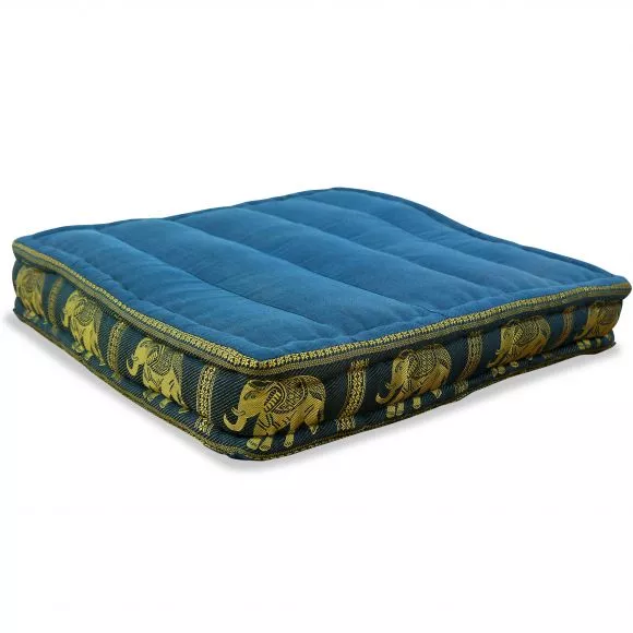 Floor Seat Cushion, Meditation Cushion Silk, light blue / elephants