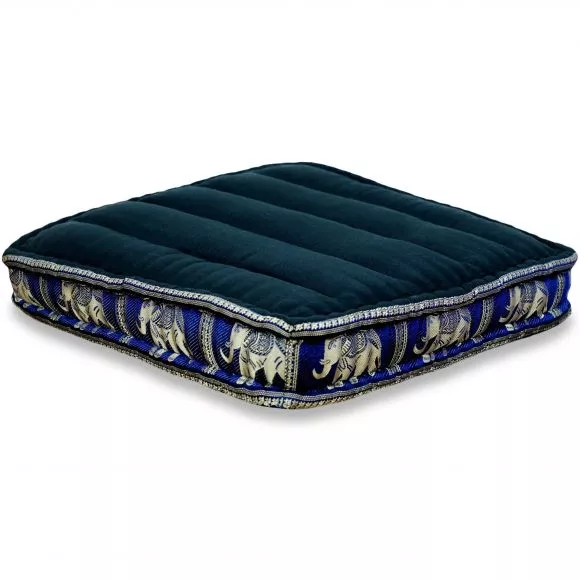 Floor Seat Cushion, Meditation Cushion Silk, black-blue / elephants