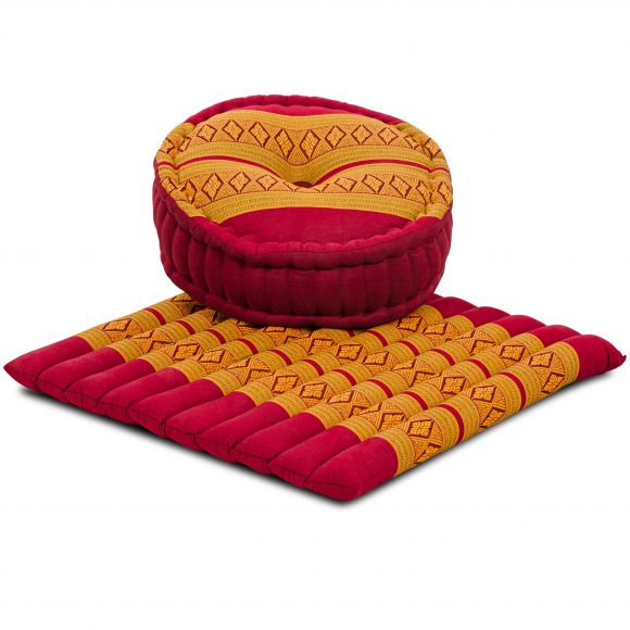 Kapok, Zafu Cushion + Quilted Seat Cushion Size L, red / yellow