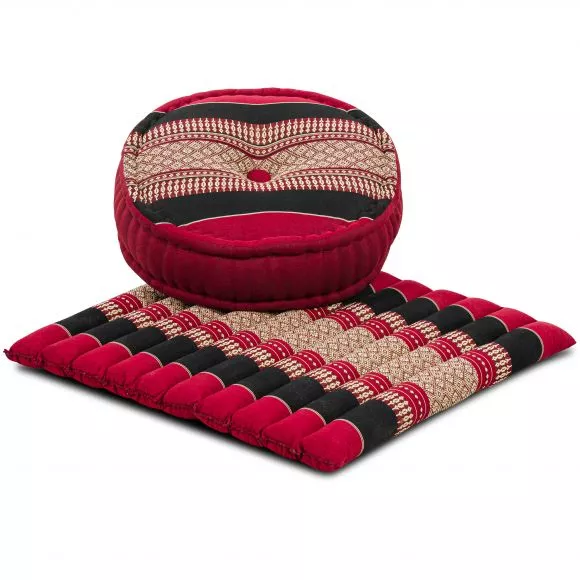 Kapok, Zafu Cushion + Quilted Seat Cushion Size L, red / black