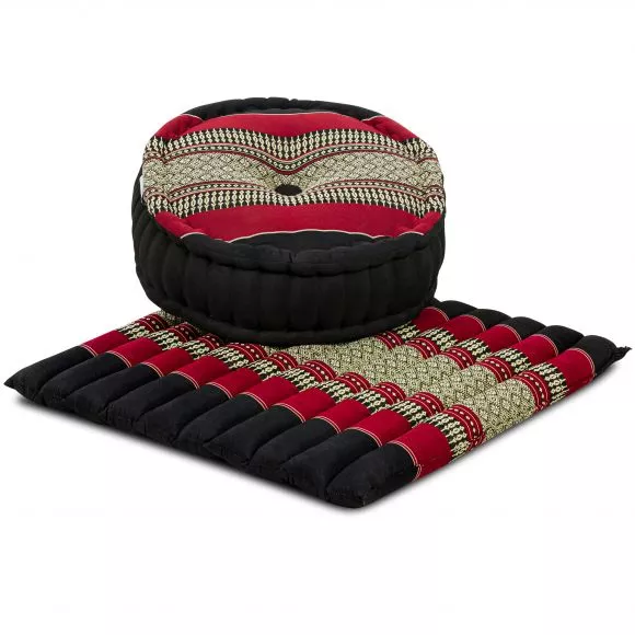 Kapok, Zafu Cushion + Quilted Seat Cushion Size L, black / red