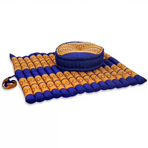 Kapok, Zafu Cushion + Quilted Seat Cushion Size XL, blue / yellow