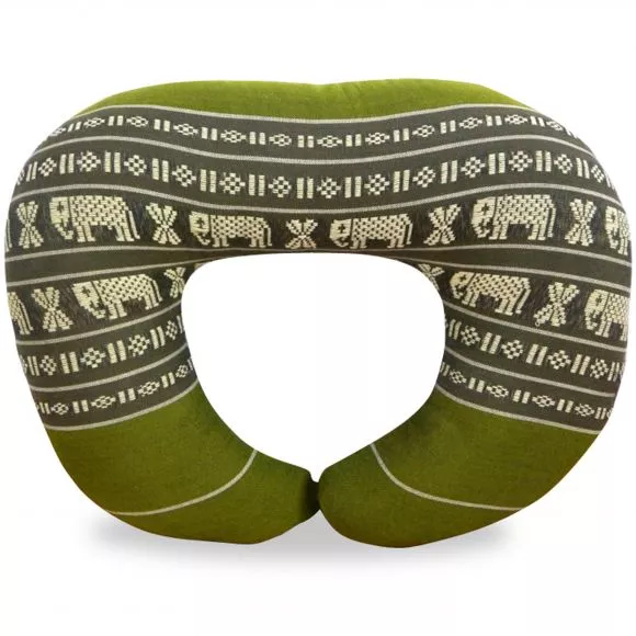 Kapok Neck Pillow, green / elephants