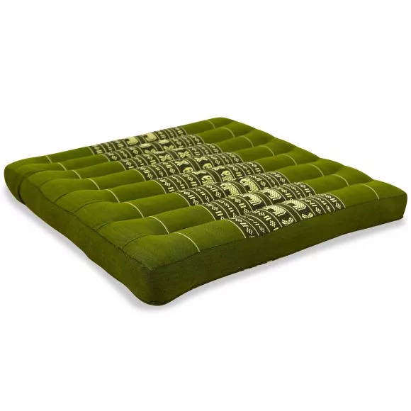 Kapok Seat Cushion, Size L,  green elephants