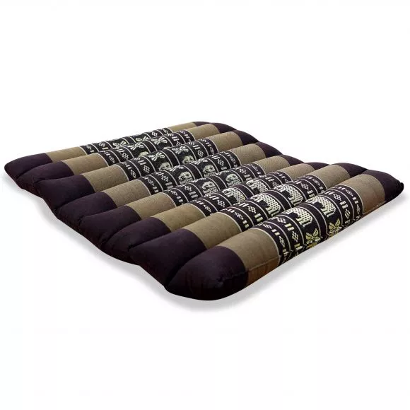 Kapok Quilted Seat Cushion, Size M, brown elephants