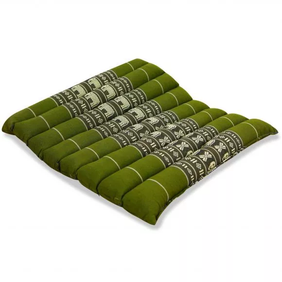 Kapok Quilted Seat Cushion, Size M, green elephants