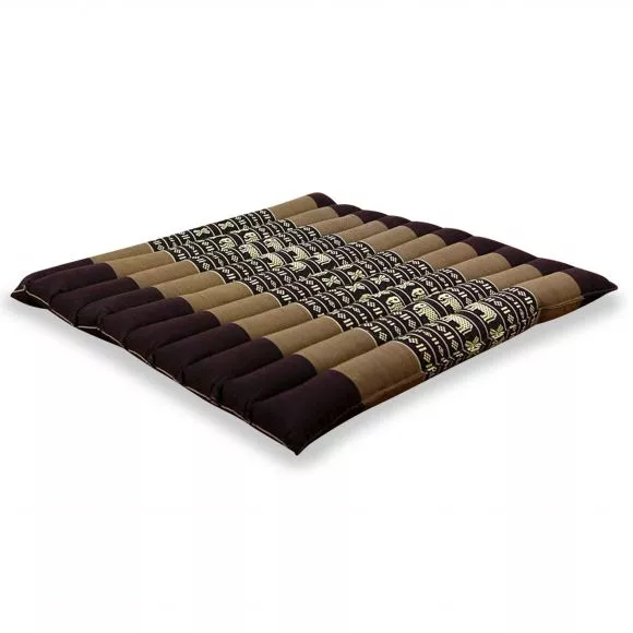 Kapok Quilted Seat Cushion, Size L,  brown elephants