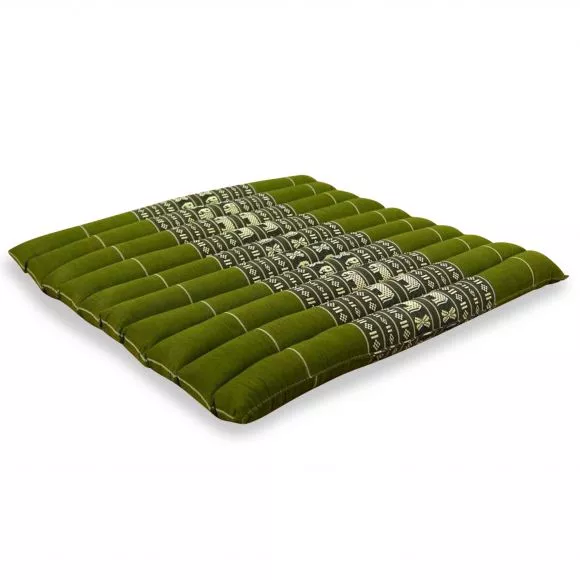 Kapok Quilted Seat Cushion, Size L, green elephants