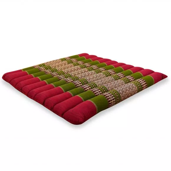 Kapok Quilted Seat Cushion, Size L,  red / green