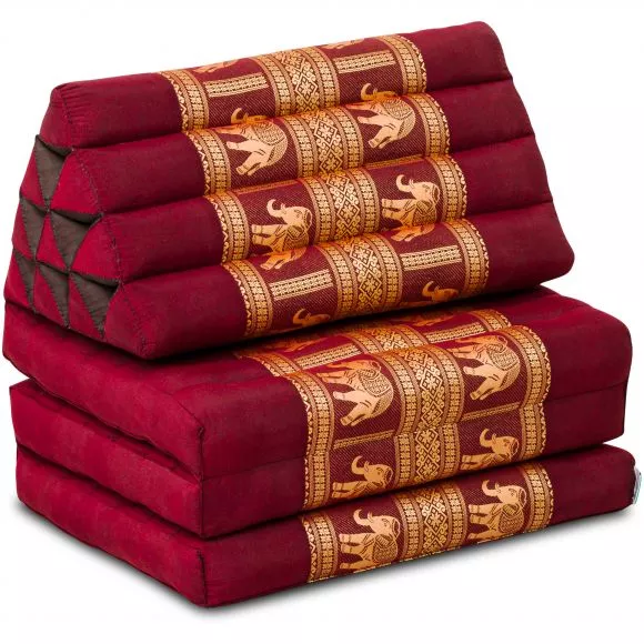 Thai Cushion 3 Fold, silk, red/elephant