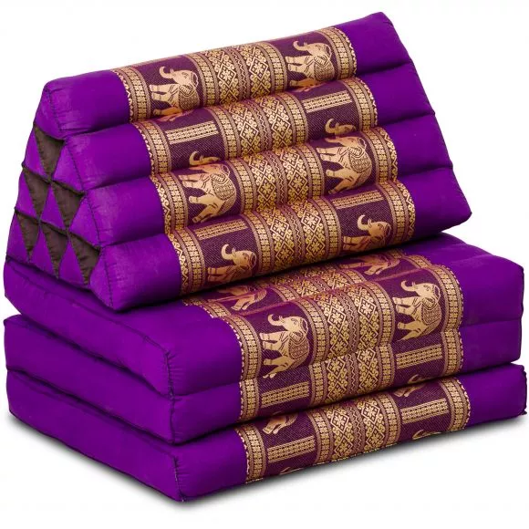 Thai Cushion 3 Fold, silk, purple/elephant