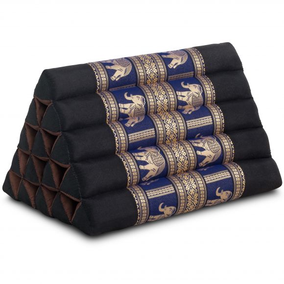 Triangle Cushion XXL-Height, silk, black-blue / elephants