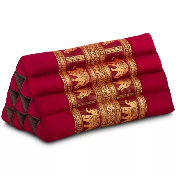 Triangle Cushion, silk, red / elephants