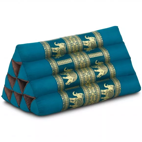 Triangle Cushion, silk, light blue / elephants