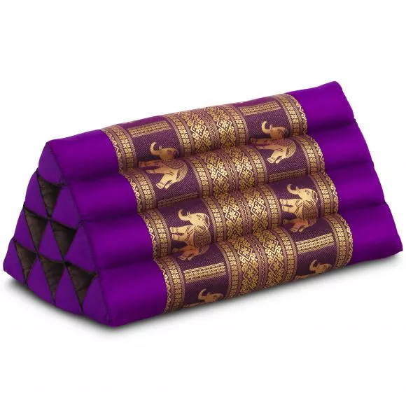 Triangle Cushion, silk, purple / elephants