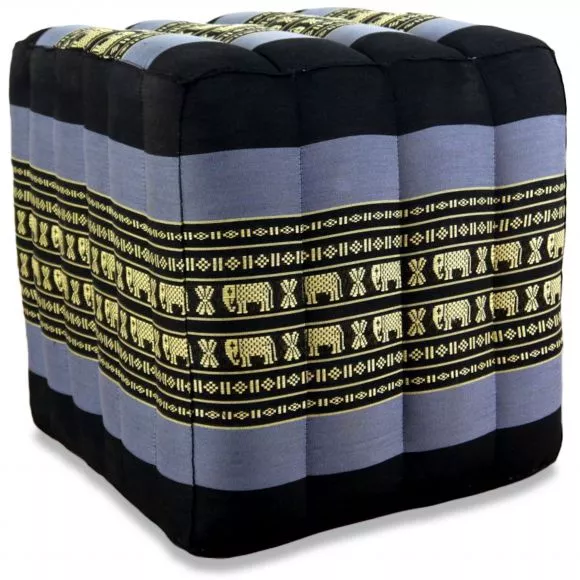 Kapok Cube Pillow, blue / elephants