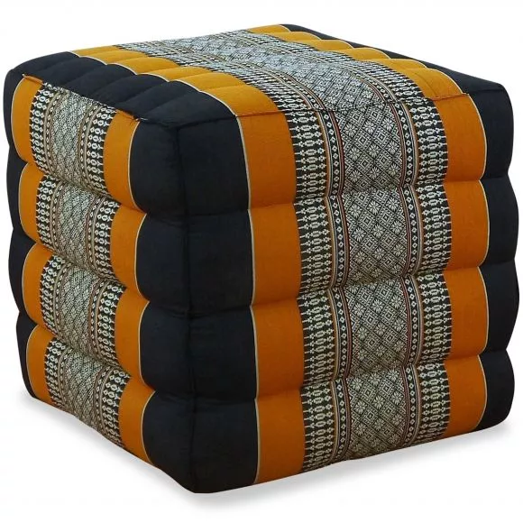 Kapok Cube Pillow, black / orange