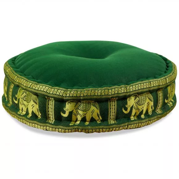 Zafu Pillow, silk, dark green elephants