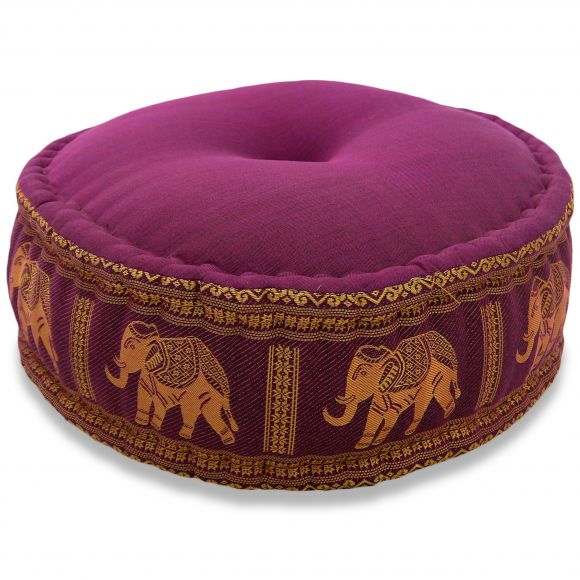 Zafu Pillow, silk, dark purple elephants