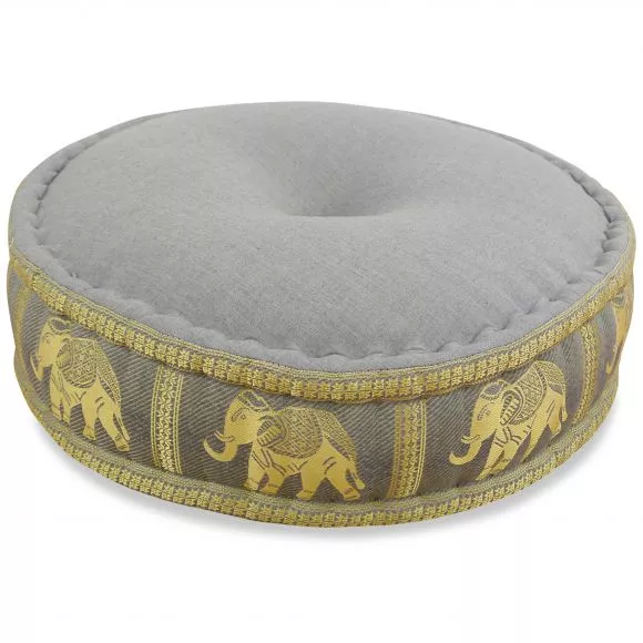 Zafu Pillow, silk, grey elephants