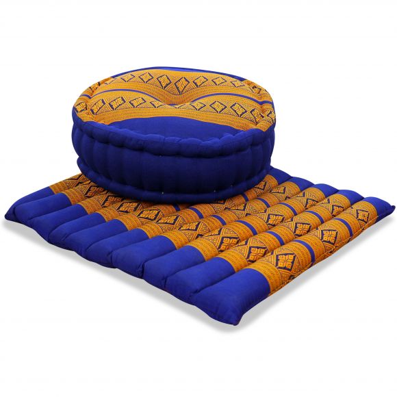 Kapok, Zafu Cushion + Quilted Seat Cushion Size L, blue / yellow