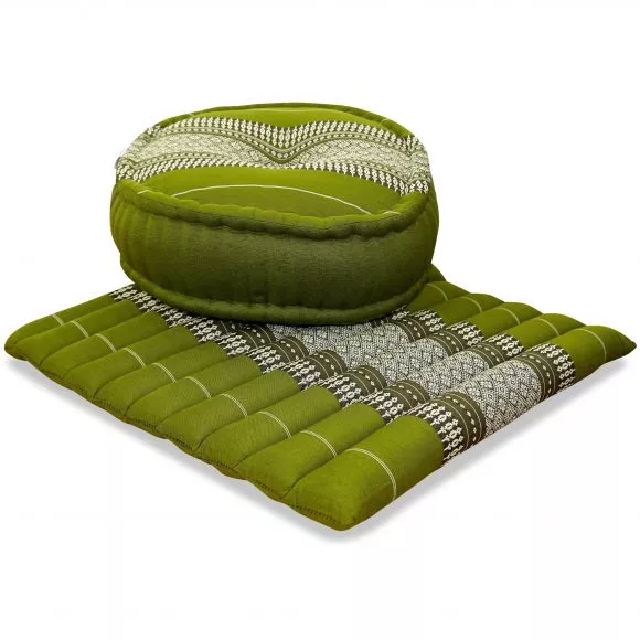 Kapok, Zafu Cushion + Quilted Seat Cushion Size L, green
