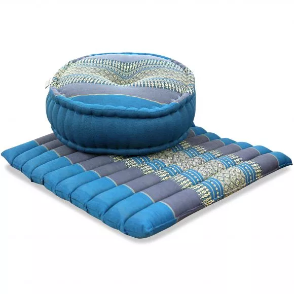 Kapok, Zafu Cushion + Quilted Seat Cushion Size L, light blue