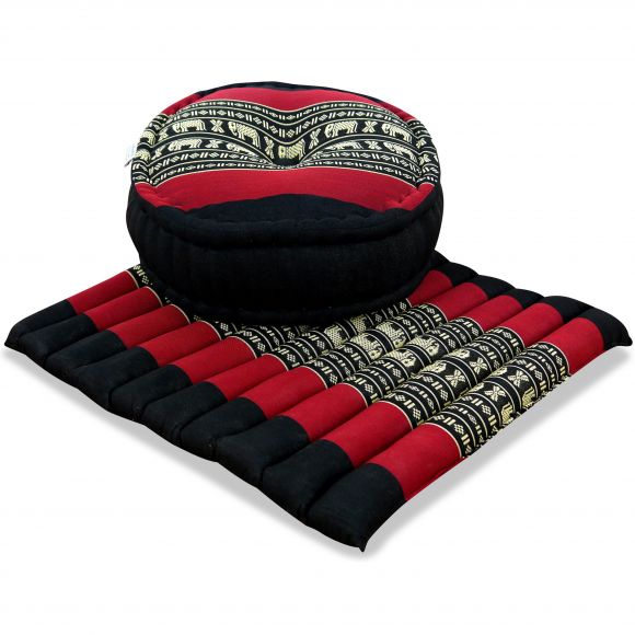 Kapok, Zafu Cushion + Quilted Seat Cushion Size L, black / elephants
