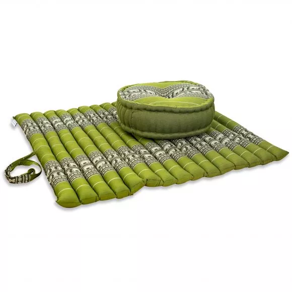 Kapok, Zafu Cushion + Quilted Seat Cushion Size XL, green / elephants