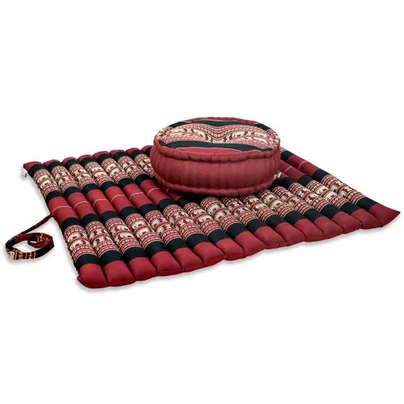 Kapok, Zafu Cushion + Quilted Seat Cushion Size XL, red / elephants