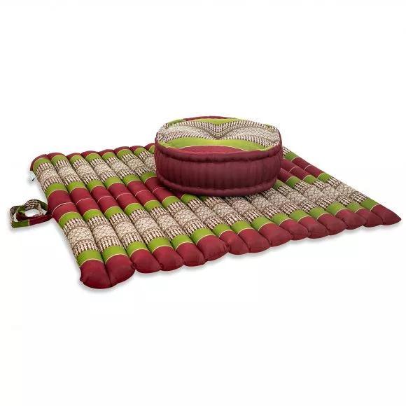 Kapok, Zafu Cushion + Quilted Seat Cushion Size XL, red / green