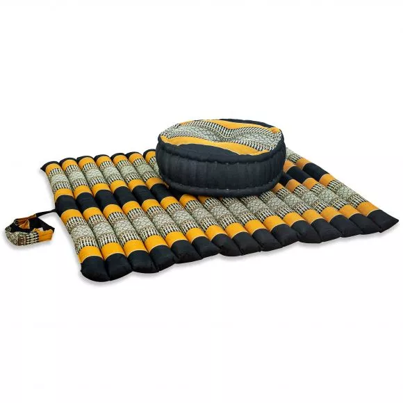 Kapok, Zafu Cushion + Quilted Seat Cushion Size XL, black / orange