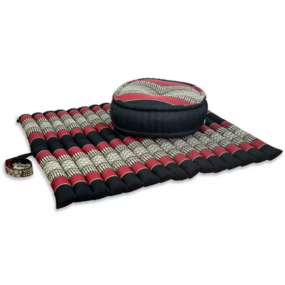 Kapok, Zafu Cushion + Quilted Seat Cushion Size XL, black / red