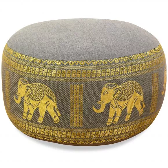 Small Zafu Pillow, silk, light gray / elephants