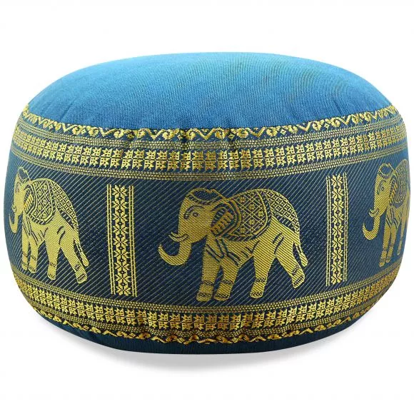 Small Zafu Pillow, silk, light blue / elephants