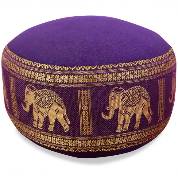 Small Zafu Pillow, silk, purple / elephants