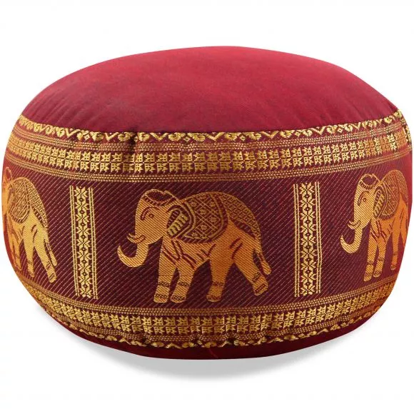 Small Zafu Pillow, silk, red / elephants
