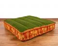 Floor Seat Cushion, Meditation Cushion Silk, green-orange / elephants