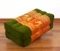 Block pillow, Silk, green-orange / elephants