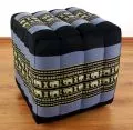 Kapok Cube Pillow, blue / elephants