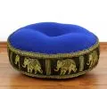 Zafu Pillow, silk, blue / black elephants