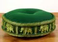 Zafu Pillow, silk, dark green elephants