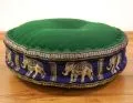 Zafu Pillow, silk, green / blue elephants