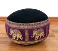Small Zafu Pillow, silk, black-purple / elephants