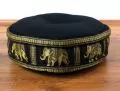 Zafu Pillow, silk, black elephants